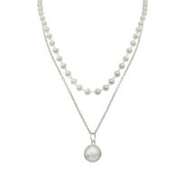 Guodhu Pearl Necklace for Women Layered Pearl Pendant Necklaces Trendy Simple Herringbone Chain Pearl Necklace for Women Jewelry Gifts