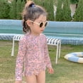 thumbnail image 4 of LYMAYTER Toddler One Piece Swimwear Girls Print Zip Long Sleeve Ruffled for Swimwear Bathing Suit 6M-8Y, 4 of 8