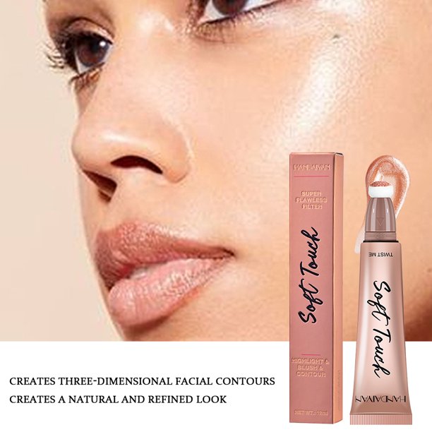 Contour Blusher Glitter Highlighter Blush Pen de larga duración con cojín cosmético