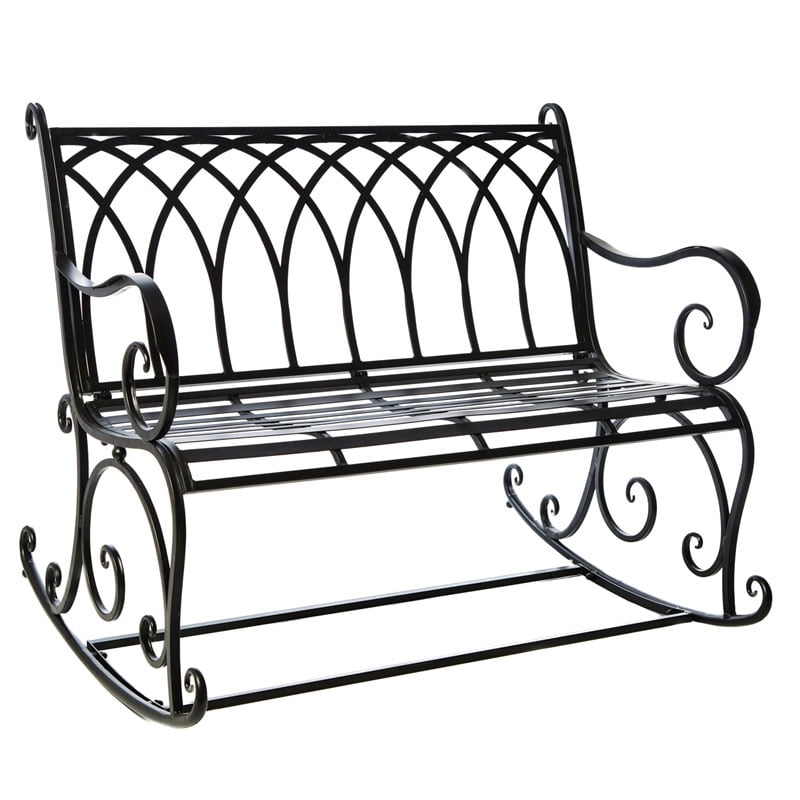 Black Outdoor Safe Metal Rocking Garden Bench