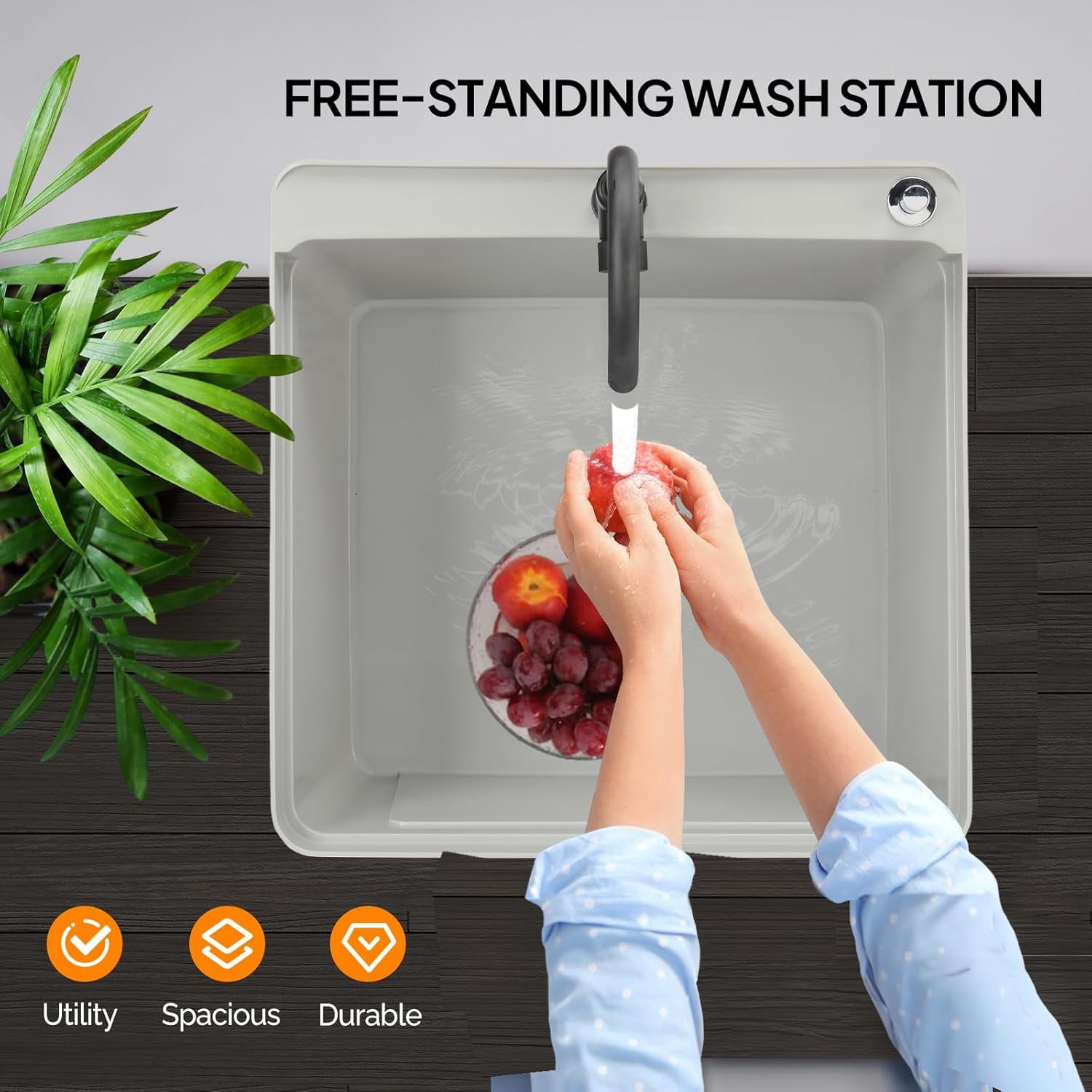 Ktaxon 21 Gallon Plastic Utility Sink with Hot/Cold Faucet, 36" Freestanding Laundry Tub with Adjustable Legs, Soap Dispenser and Pop-up Button for Bathroom, Laundry Room, Garage, Gray