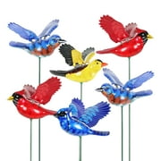 Exhart 6 Piece 4" WindyWings Songbird Plant Stake Assortment, 6.5 x 4 x 16 inches, Plastic, Multicolor