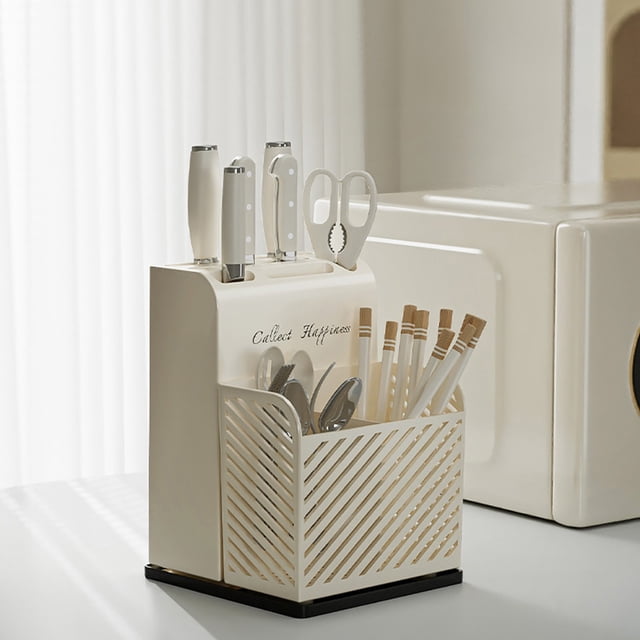 Xihbxyly Estante de Cocina Multifuncional, con Ranura para Cuchillos y Tapa de Olla, Fondo Hueco para Escurrir, Diseño Compacto, Fácil de Limpiar, Ideal para Organizar El Hogar, Tamaño 21 X 16 X 15 C