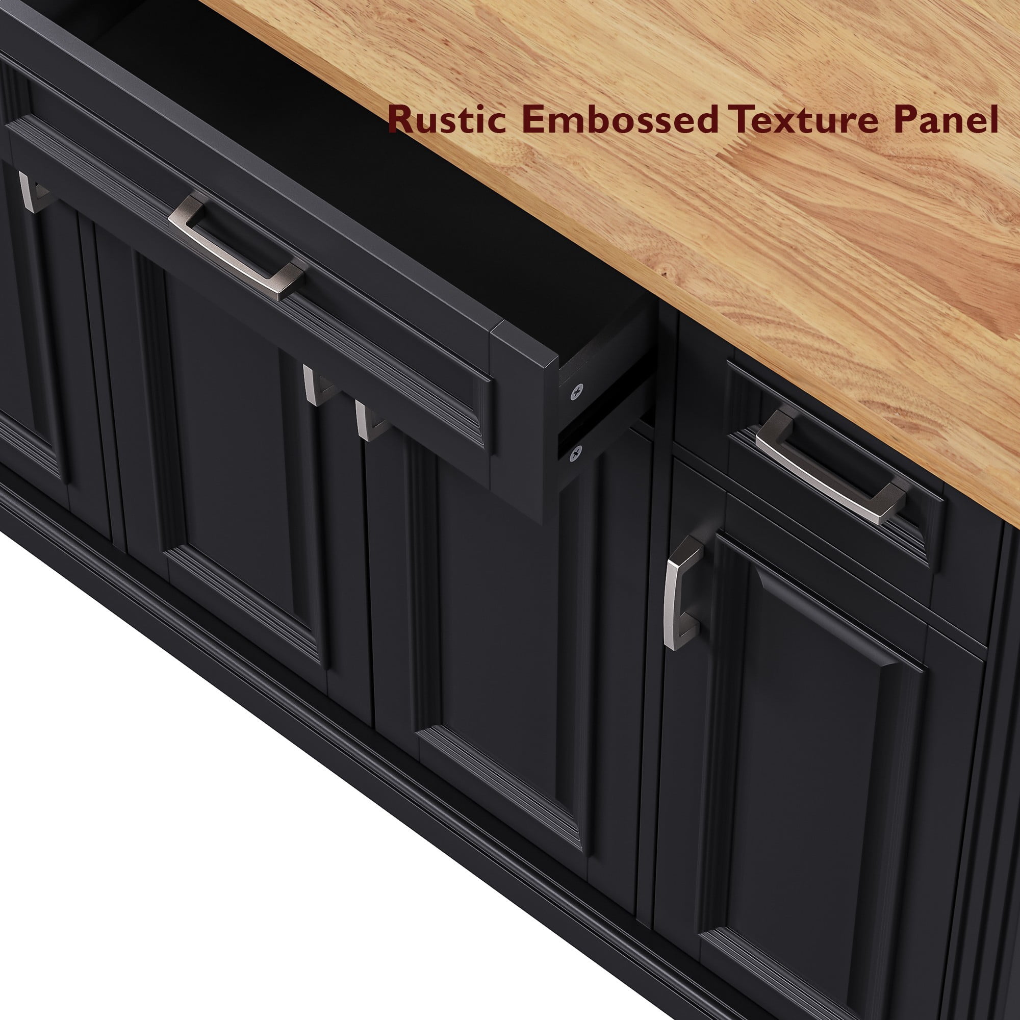 Chords Attic 54-inch Large Kitchen Island with Rubber Wood Drop Leaf, Rolling Kitchen Cart on 4 Wheels with 4 Doors and 3 Drawers for Dining Room