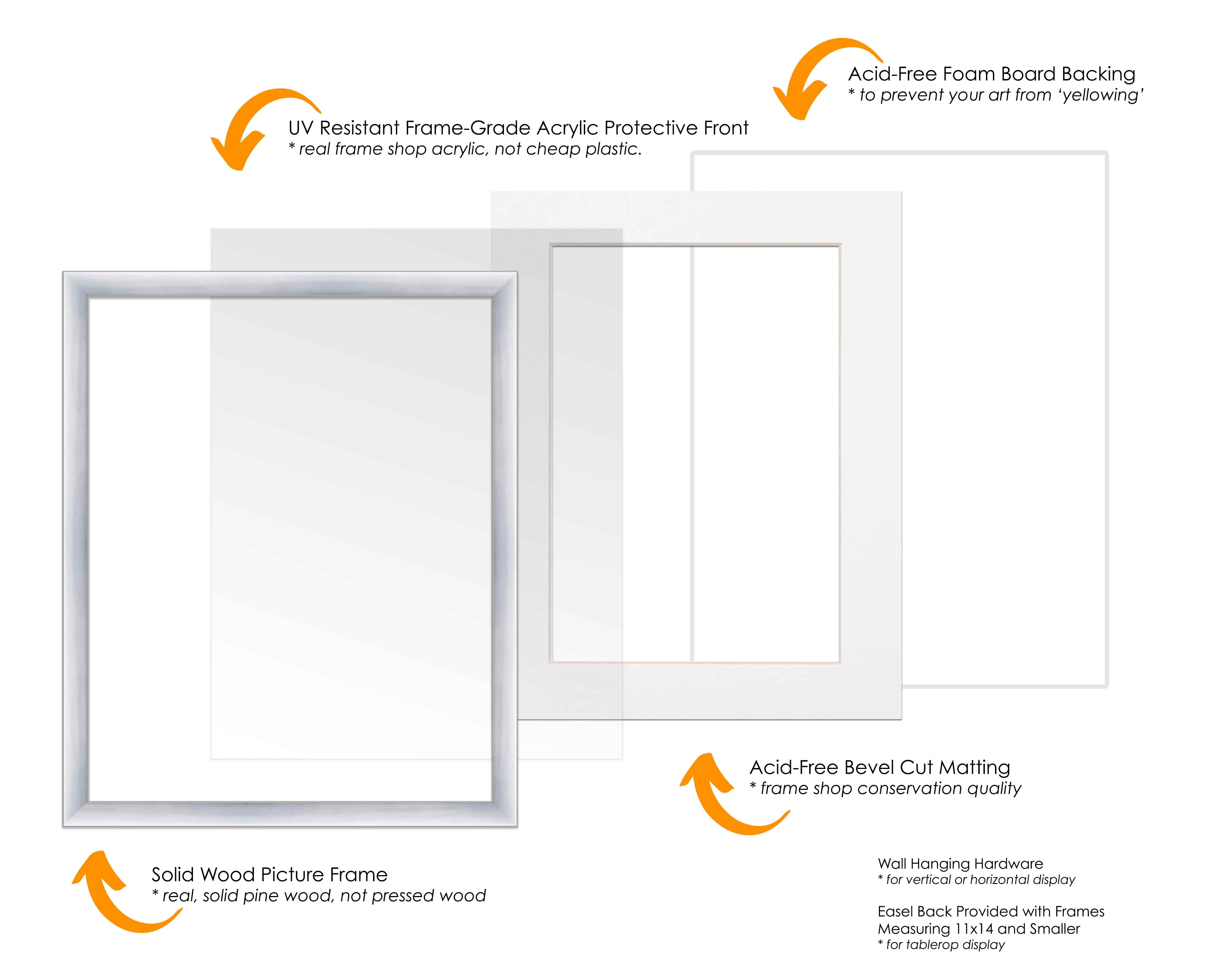 18x24 Frame Silver With White Picture Mat For 18x24 Photo - Silver 22x28 Frame To Display Print or