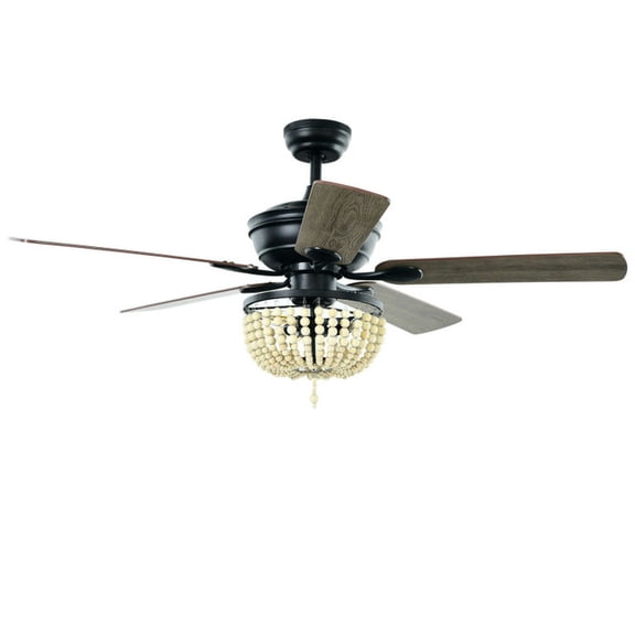 Kepooman Ceiling Fan Light, Chandelier Fan,52 Inch Retro Ceiling Fan Light with Reversible Blades Remote Control-Black