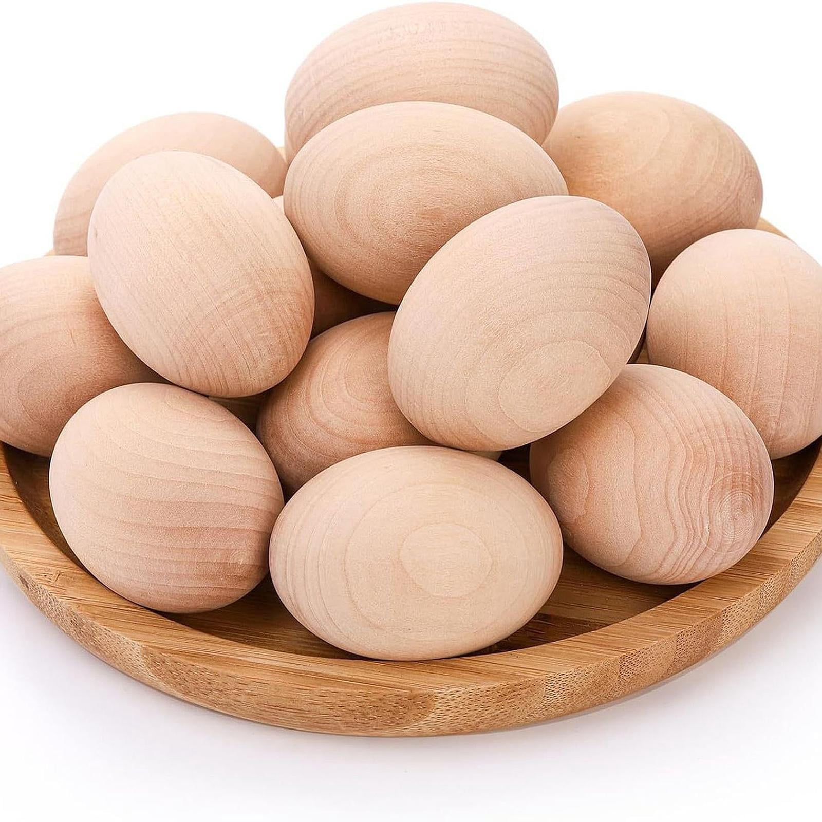 QccHieUs Unfinished Easter Eggs Party Favors Decoration Hanging Ornaments Wood Blank Eggs 12pcs 1.8x1.3inch