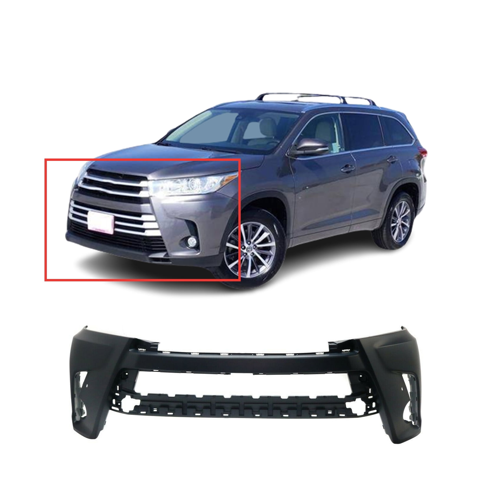 Primed Front Upper Bumper Cover Fascia for 2017-2019 Toyota Highlander ...