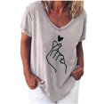 thumbnail image 1 of Pompotops Mode Femmes T-shirt à Manches Courtes Col en V Imprimé Cœur Blouse Décontractée Ample, 1 of 4