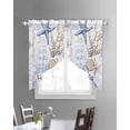 thumbnail image 3 of Blue Brown Coastal Swag Valances for Windows, Summer Beach Nautical Coral Starfish Rod Pocket Sheer Valances for Small Windows, Swag Toppers Light Filtering for Kitchen Living Room 2 Panels 28''x36'', 3 of 6