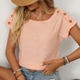 thumbnail image 4 of CAIVO Women Shirts Casual Solid Color Blouse Jacquard Hollow Short Sleeved Tops O-Neck Relaxed Fit Shirts, 4 of 7