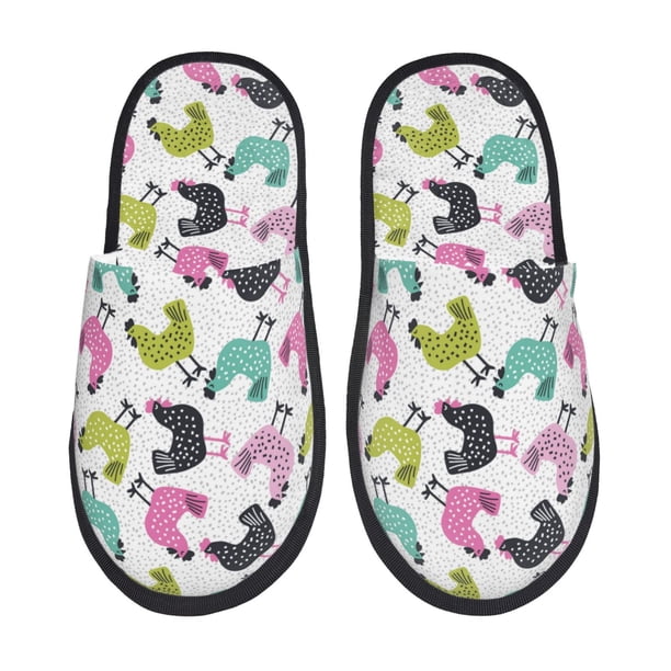 Fotbe Funny Chicken Pantuflas Peludas para Mujer con Estampado, Zapatillas de Peluche, Zapatos de Invierno para Casa, Uso Interior y Exterior-Medium