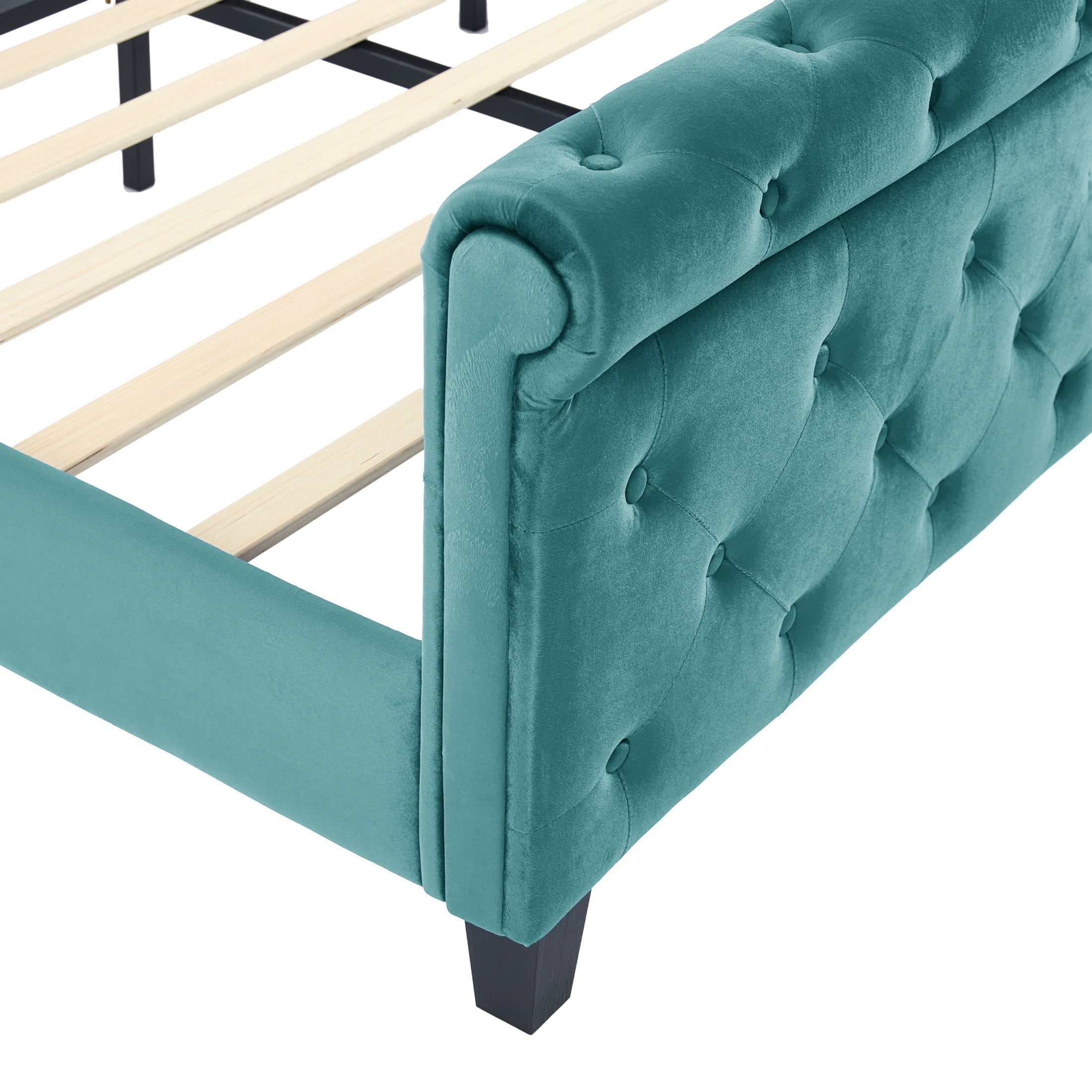 Christopher Knight Home Velvet Upholstered King Bed Frame with Wingback Headboard & Scroll Footboard, Turquoise