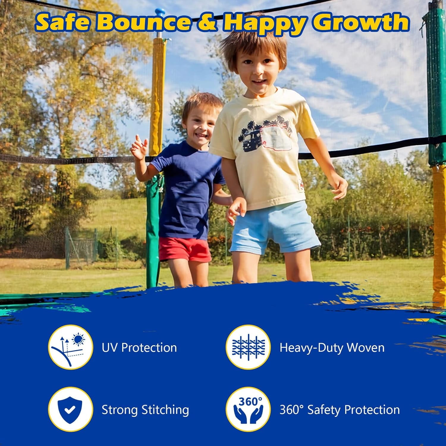 YounGG Trampoline Net, Trampoline Enclosure for 8 10 12 14 15 16Ft Round Trampoline with Double-Headed Zippers & Buckles, Weather-Resistant Sun-Protective Trampoline Replacement Net
