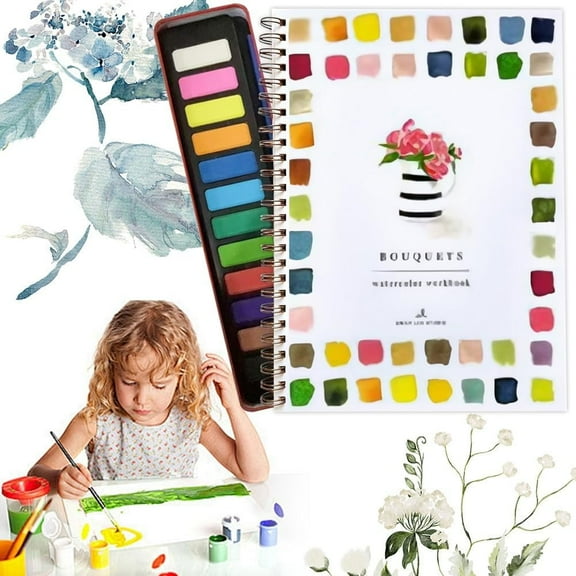 Watercolor Workbooks, Watercolor Book for Adults Beginners, Water Coloring Book Painting Kit with 12 Watercolors Paints & Brush, Art Crafts Paint Set for Creative Exploration Gift for Teens (H)