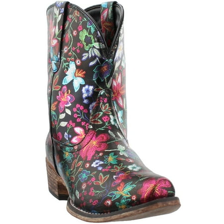

Roper Womens Ingrid Floral Metallic Snip Toe Boots Ankle Low Heel 1-2