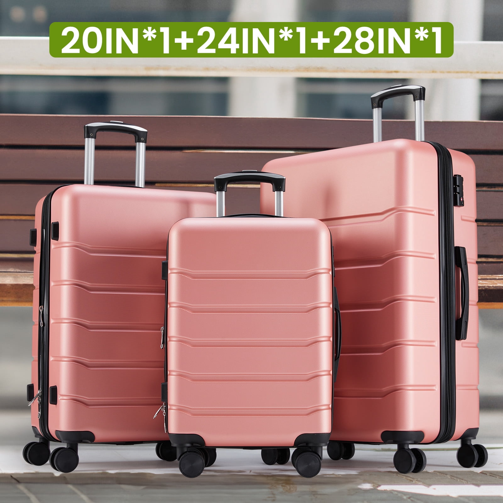 JOINSUN 3 Pcs Durable and Stylish Luggage,Hard Shell Expandable Double Spinner Rolling Wheels Suitcase