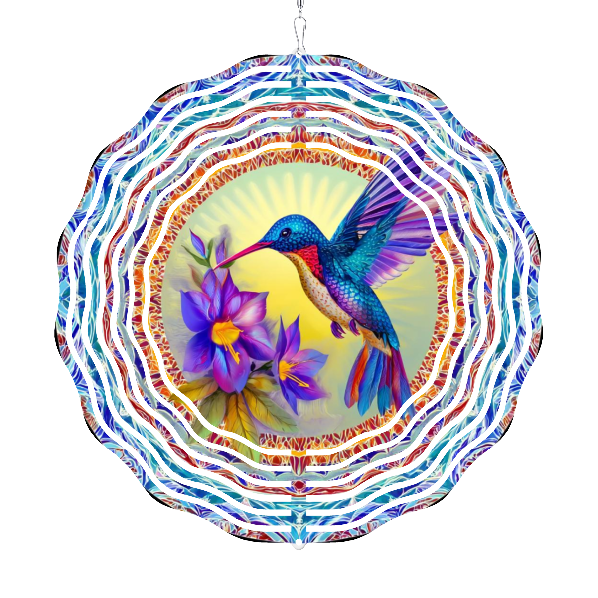 Hummingbird & Flower Wind Spinner for Garden Outdoor Decor 10×10 Inch Rotating Wind Chime with Hook Metal Hanging Ornament for Patio Porch Balcony Nature Lover Mom Gift Vibrant Bird