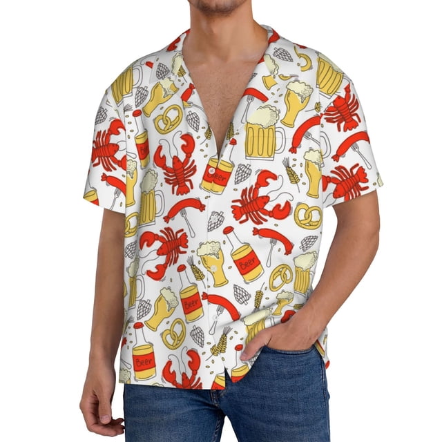 Fotbe Crabs And Beer Camisa Estampada de Manga Corta para Hombre, Casual de Verano, Estilo Playero, Sin Arrugas-XX-Large