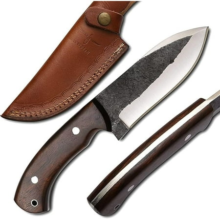 High Carbon Steel Knife - Handmade Full Tang Bushcraft Knife - Hunting Knife Survival Knife Fixed Blade Knife & Camping Knife - Camping Knives & Hunting Knives with Rosewood Handle & leather Sheath