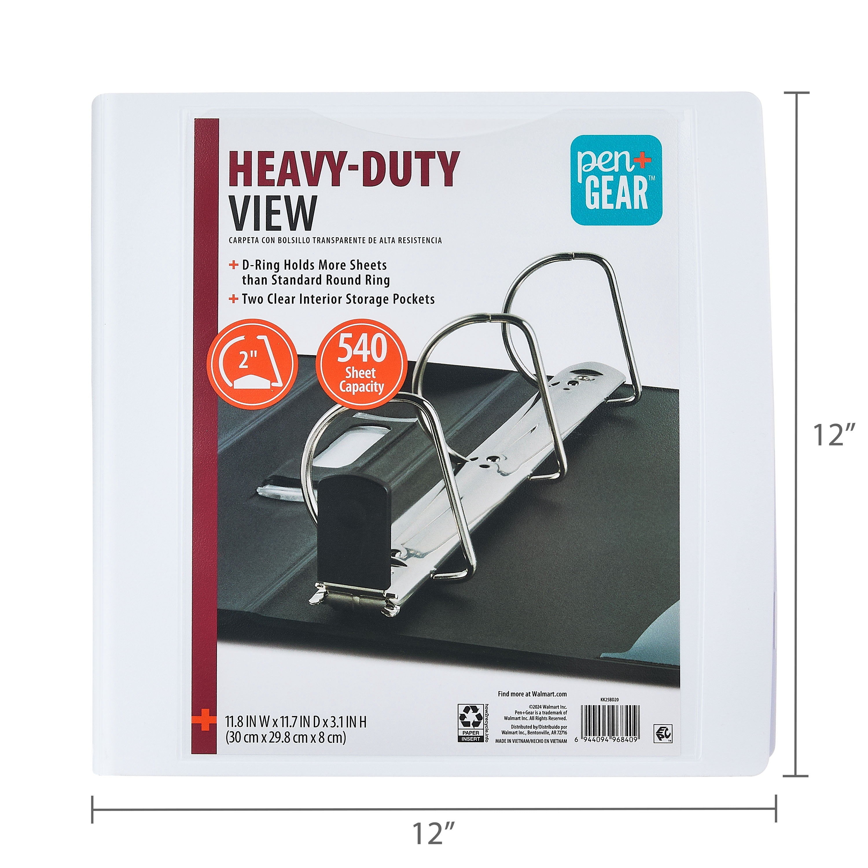 Pen+Gear Heavy-Duty 2-Inch White D-Ring Binder with 540 Sheet