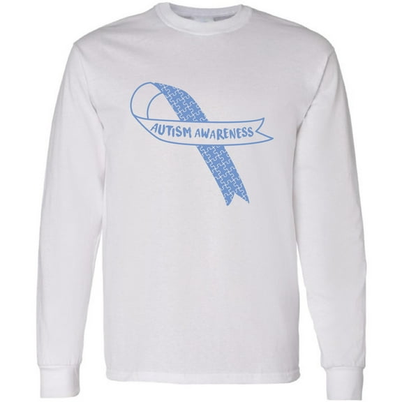 Autism Awareness Blue Ribbon S M L XL 2XL Men Long Sleeve T-Shirt Graphic Tee