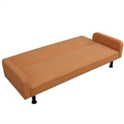 Aukfa 78 Square Arm Futon Sofa Bed Upholstered 3 Seat Couch for Home Office, Flannel, Orange
