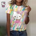 thumbnail image 5 of Camiseta de mujer para niña, camiseta informal con estampado de dibujos animados de Hello Kitty Kawaii, ropa informal cómoda para mujer, top negro, 5 of 5