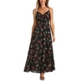 thumbnail image 2 of INSPIRE CHIC Women's Floral Print Dress Knot Front Sweetheart Neck Split Elegant Maxi Dress L Black, 2 of 6