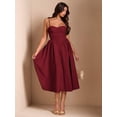 thumbnail image 5 of Burgundy Spaghetti Strap Fit & Flare Midi Dress For Elegant Evening, Party, Or Sophisticated Daywear, 5 of 7