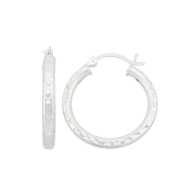 Forever New Sterling Silver 25x3mm Square Diamond Cut Hoop Earrings