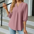 thumbnail image 2 of ShomPort Womens Summer Tops Casual Half Sleeve Crew Neck Ladies Blouse Solid Color Comfy Dressy Basic Tops (X-Large, Watermelon Red), 2 of 4