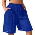 thumbnail image 2 of oelaio Baggy Shorts for Women Trendy 2026 Summer Cotton Linen Gauze Wide Leg Shorts Drawstring Casual Beach Shorts Blue XXXL, 2 of 5