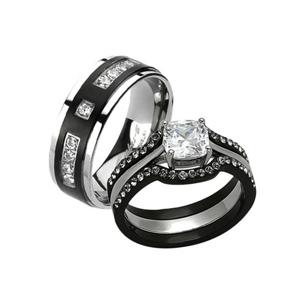 Marimor Jewelry His And Hers Stainless Steel Princess Wedding