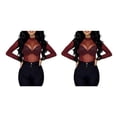 thumbnail image 2 of Qarigey Mujer Base Camisa Sexy Manga Larga Encantadora Señoras Camiseta Moda Decoración Club Mujer Tops Primavera Verano Vino Rojo L Vino rojo L 2Conjunto, 2 of 6