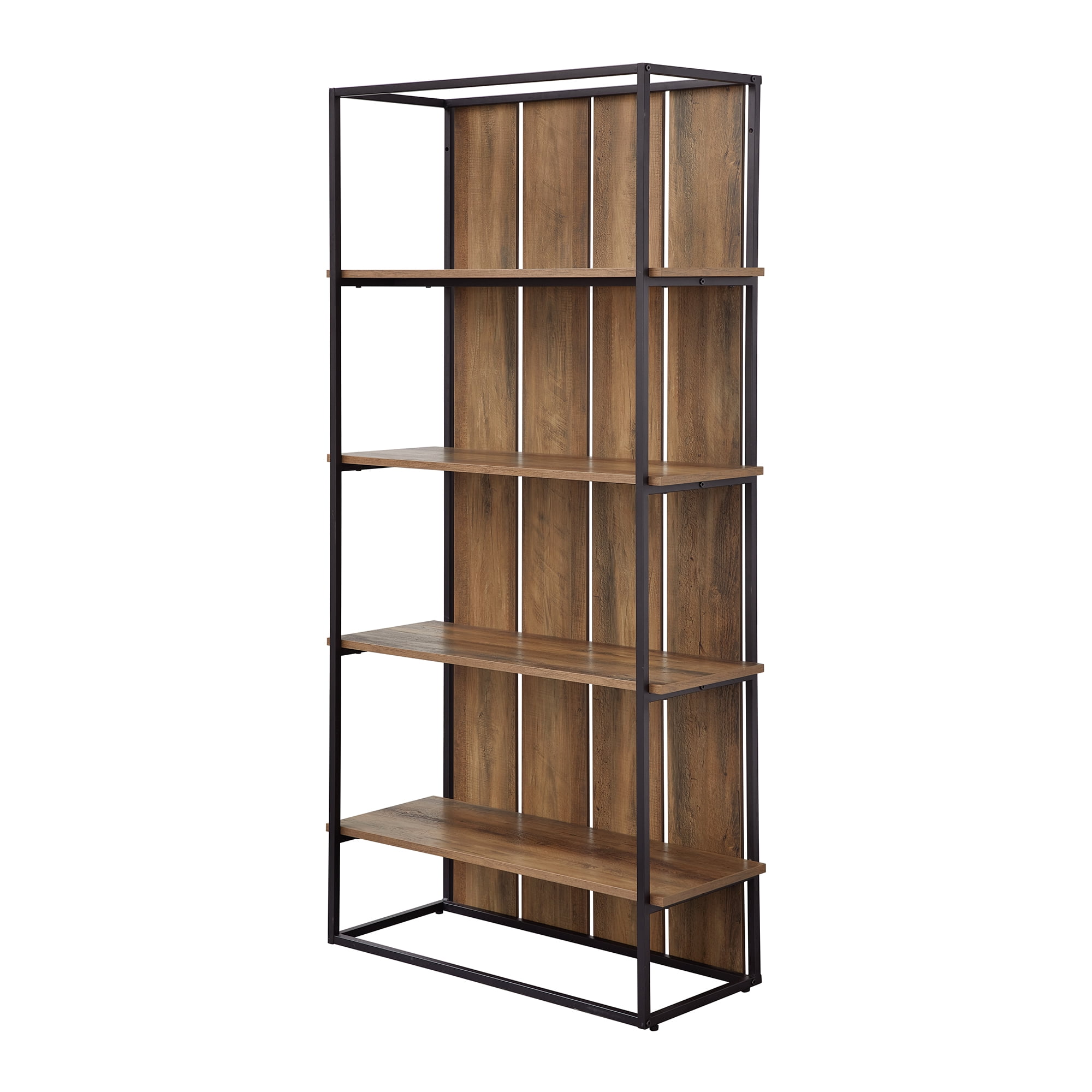 Woven Paths 64" Farmhouse 4 Shelf Bookcase, Reclaimed Barnwood/Black