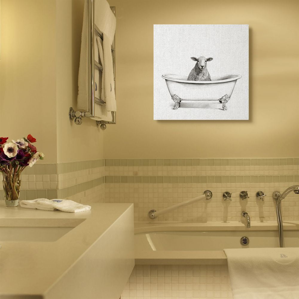 Stupell Industries Wooly Sheep in Bath Tub Farm Animal Bathroom Canvas Wall Art Design by Victoria Borges