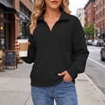 thumbnail image 2 of Jsaierl Quarter Zip Sweatshirts for Women Fall Solid Color V Neck Sweatshirt Lightweight Loose Fit Pullover Cotton Working Out Long Sleeve Tops, 2 of 9