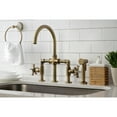 thumbnail image 3 of Kingston Brass KS2333NX Hamilton Two-Handle 4-Hole Deck Mount Industrial Style Bridge Kitchen Faucet with Brass Side Sprayer in Antique Brass, 3 of 7