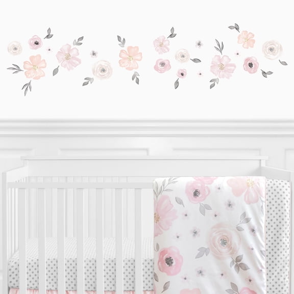 Pink Watercolor Floral Wall Decal - Set of 4 Sheets by Sweet Jojo Designs