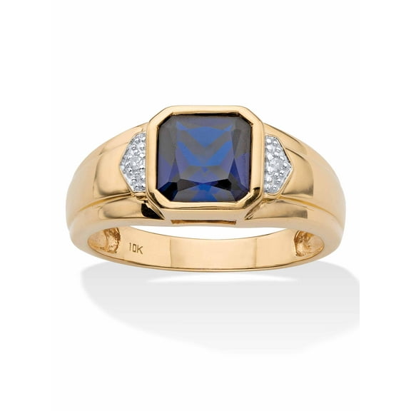PalmBeach Jewelry Men's Created Blue Sapphire and Diamond Accent Ring 1.27 TCW in Solid 10K Yellow Gold or Platinum-Plated Sterling Silver