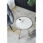 A&B Home Side Table with Marble Top - 17.5Dia. x 23.5H - Silver/White