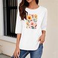 thumbnail image 5 of Runfenguu Y2K Top Oversized Graphic Tees For Women Ladies' Fashion Floral Printed Round Neck 3/4 Sleeve T-Shirt Shirt Sleeve Round Neck Top/Shirt, 5 of 6