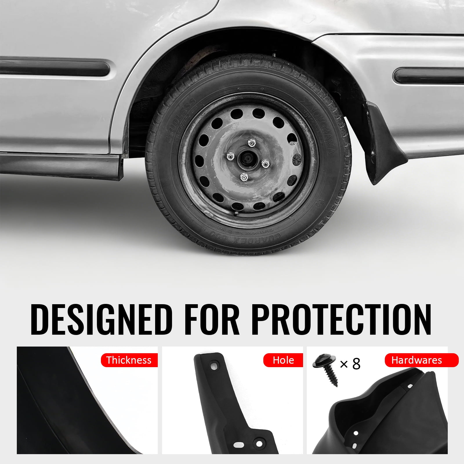 Ikon Motorsports 4PCS Front Rear Mud Flaps Wheel Arch Splash Guards MudFlaps For 1996-1998 Honda Civic Coupe & Sedan, Black PP Polypropylene 08P09-S04