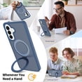 thumbnail image 3 of Asuwish Phone Case for Samsung Galaxy A57 5G Tempered Glass Screen Protector Magnetic Folding Stand Frosted Translucent Rugged Shockproof Protective Cell Cover A 57 57A LTE Women Men Blue, 3 of 6