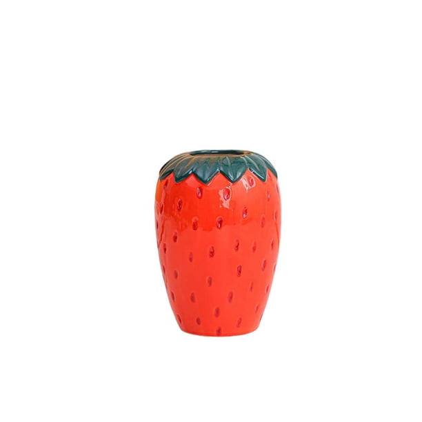 Injueey Jarrones de cerámica para arreglos florales, maceta de arte hidropónico con forma de fresa, jarrón para botellas, estante de oficina, Suministros de cerámica y alfarería Rojo pequeño Injueey HA071888-01