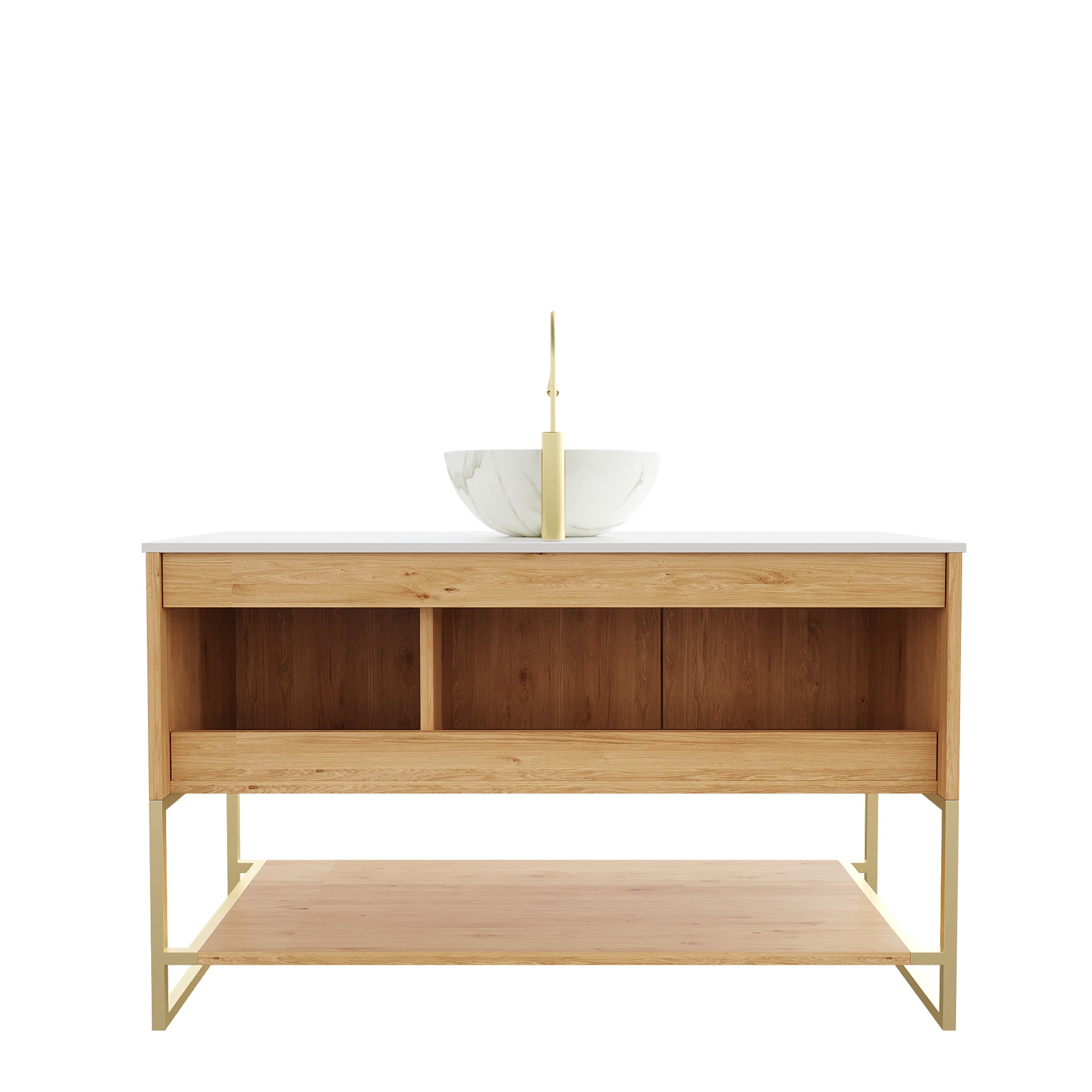 Noble House Tulio 48" Freestanding Bathroom Vanity with Sintered Stone Countertop, Stone Bowl Ceramic Basin, Oak