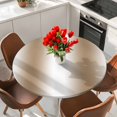 thumbnail image 2 of Khaki White Ombre Table Cloth, Round Fitted Tablecloths with Elastic Edge, Modern Abstract Art Farmhouse Gradient Wipeable Waterproof Table Cover for Kitchen Wedding 36-44 Inches, 2 of 4
