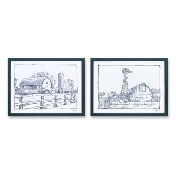 Melrose International 82207 Framed Barn Print - Set of 2