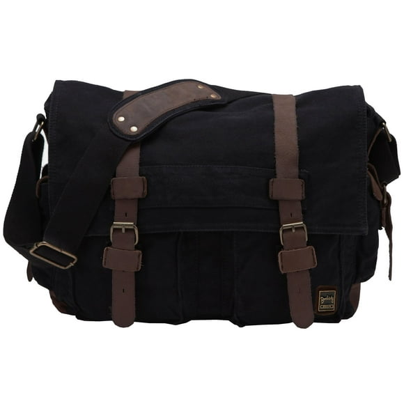 Berchirly Sac Messager en Toile et Cuir pour Hommes et Femmes, Convient à un Ordinateur Portable de 17,3 Pouces
